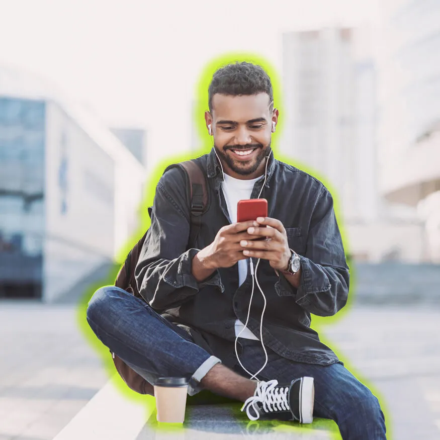 man on phone listening to music